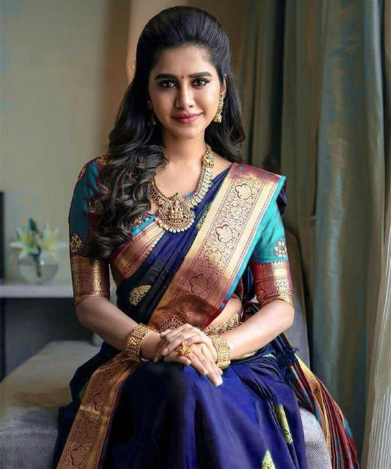 CM - Royal Blue Colour Lichi Silk Saree