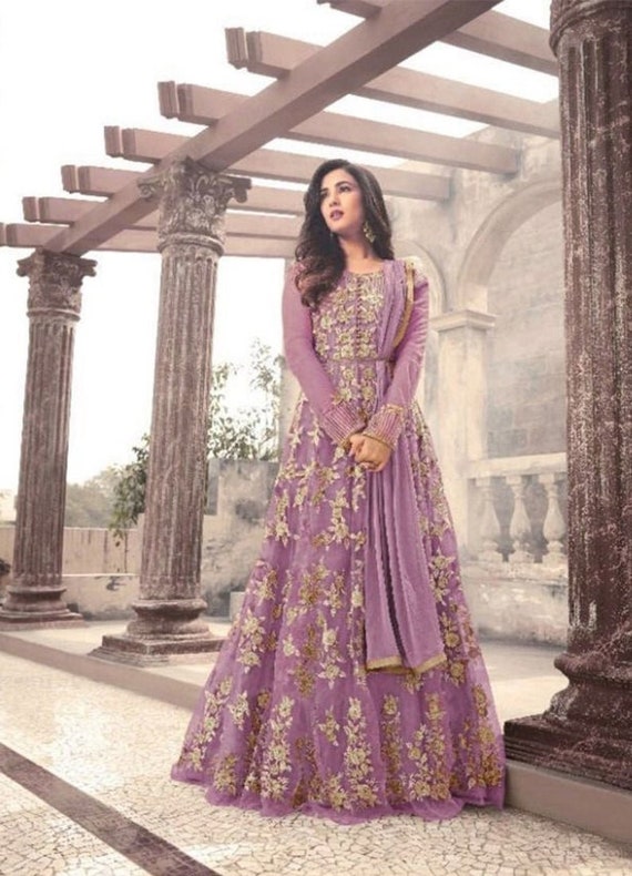 Purple Color Net With Embroidery and Stone Work Pakistani - Etsy UK