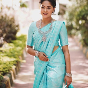 Sky Blue Color Soft Lichi Silk Saree With Haevy Weaving Rich Pallu Exclusive Saree Extra Ordinery party wear saree Stunning Look Saree