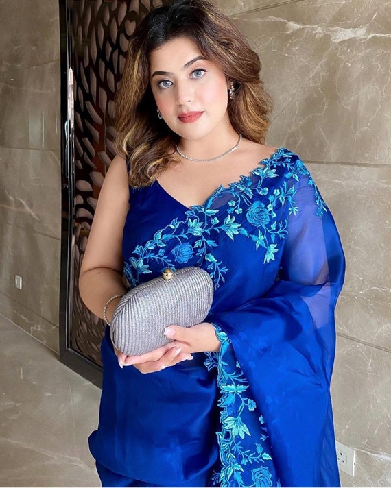Rent Royal Blue Saree Gown main image 1