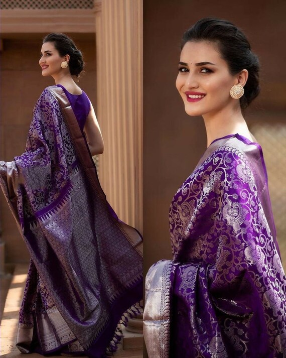 Purple Color Kanchipuram Silk With Heavy Weaving Saree - Etsy