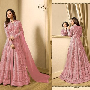 Heavy Net With Pakistani Style Long Dress With Hevy Embroidery Work Anarkali Gown Beautiful Bollywood Style Anarkali Party Wear Long Dress