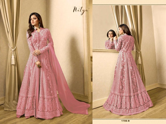 Buy Net Pink Long Frock Style Anarkali Suit Online | Andaaz Fashion