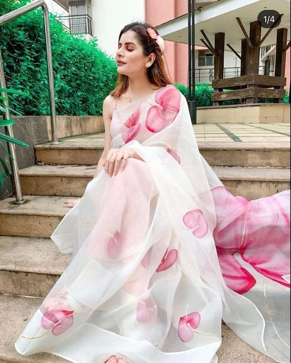 Organza white hotsell saree