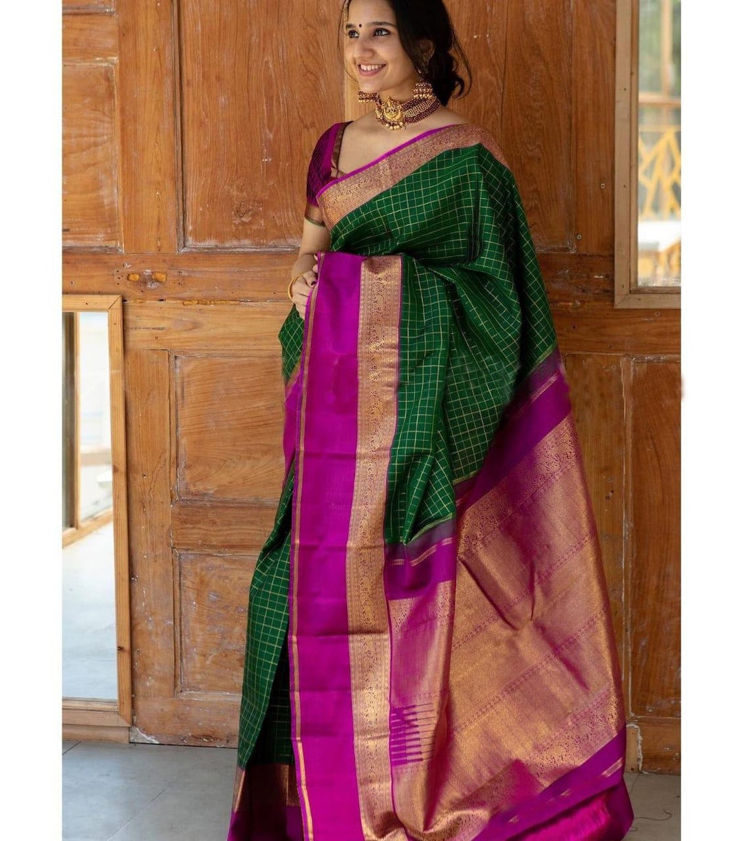 Green Color Kanjivaram Silk Saree With Haevy Weaving Rich - Etsy
