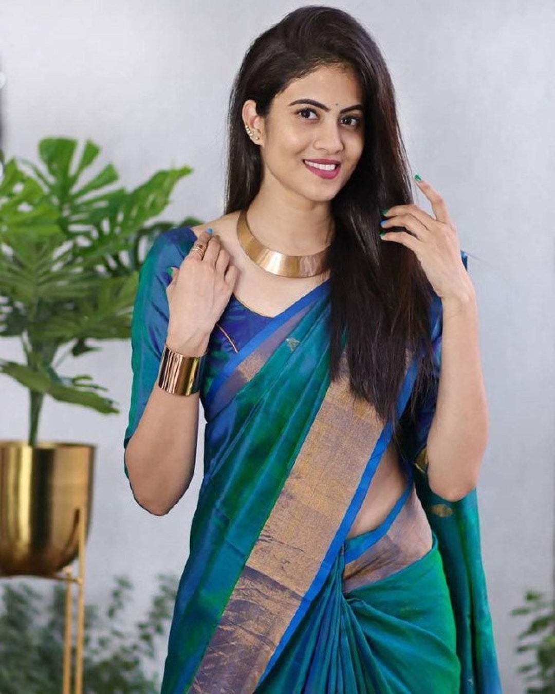 Rama Green Color Soft Banarsi Silk Saree Beautiful Art Silk - Etsy