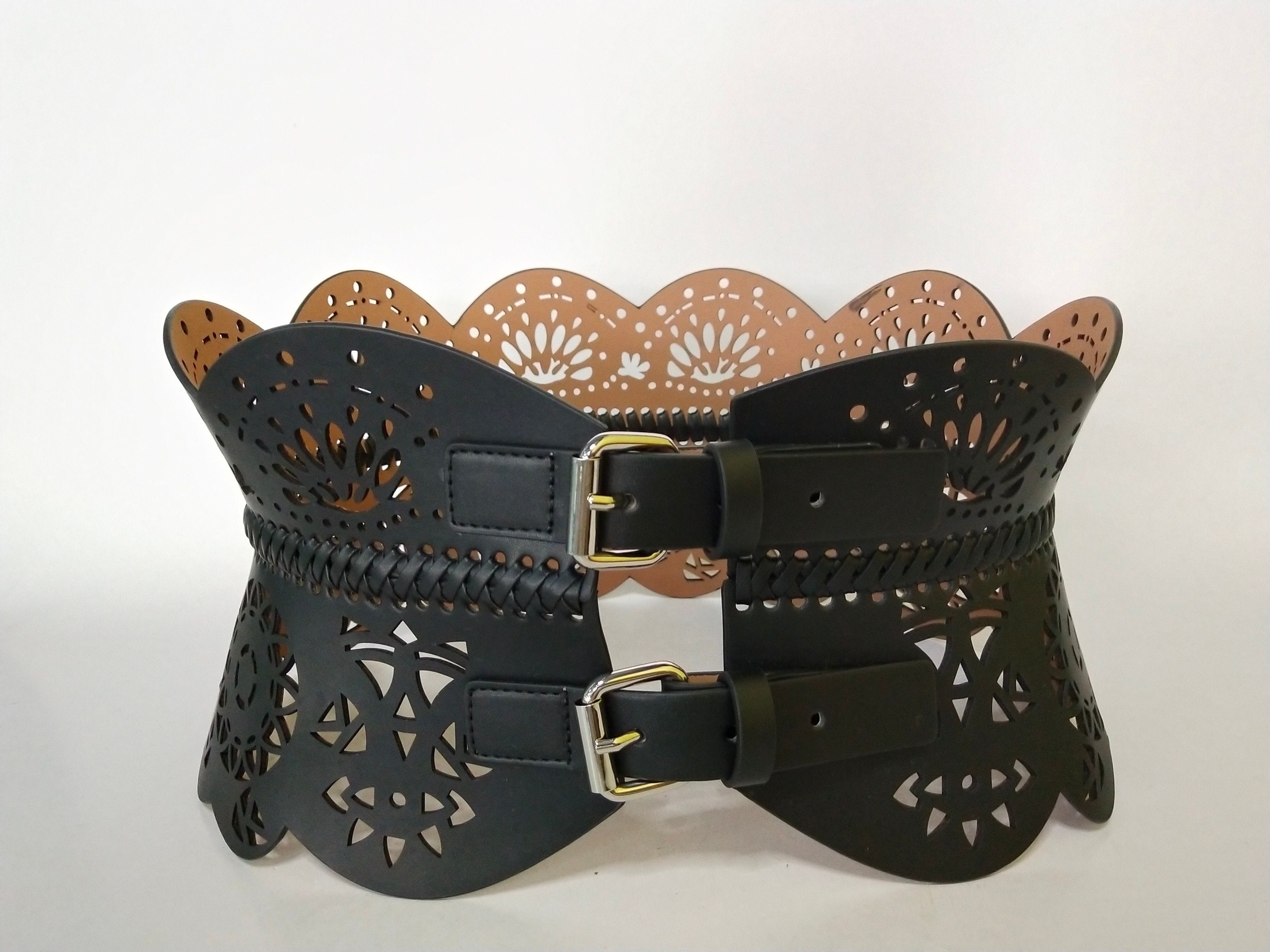 Womens Waist Cinching Corset Wide Buckle Peplum Statement Belt Etsy UK