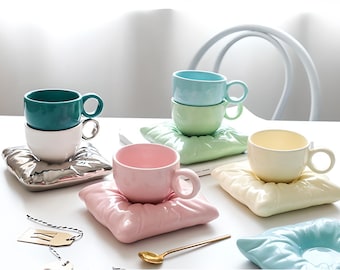 Whimsical Pillow Bag Ceramic Mug with Saucer | Fun & Unique Drinkware for Home Decor and Gift Ideas