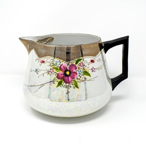 Large Pearl Opalescent Lusterware Teapot, Coffee Carafe or Pitcher | 1930s Vintage | Hand-Painted