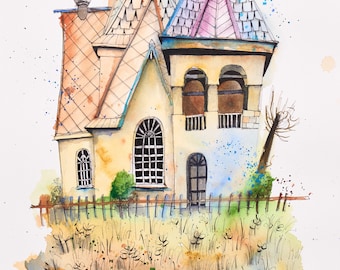 Old house, original painting 295x420mm, watercolor sketch, architecture