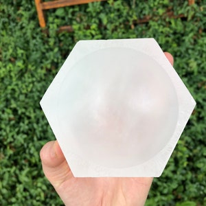 Selenite charging bowl, cleansing bowl, 4&quot; diameter, large selenite bowl, charge your tumbles crystals and jewelry without them rolling away