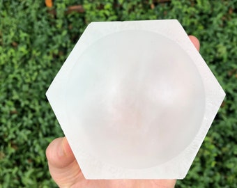 Selenite charging bowl, cleansing bowl, 4" diameter, large selenite bowl, charge your tumbles crystals and jewelry without them rolling away