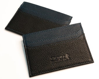 Portefeuille fin en cuir avec porte-cartes | Noir / Bleu marine | Portefeuille en cuir pour cartes de crédit | Porte-cartes bancaires en cuir | Victoire et Innsbruck