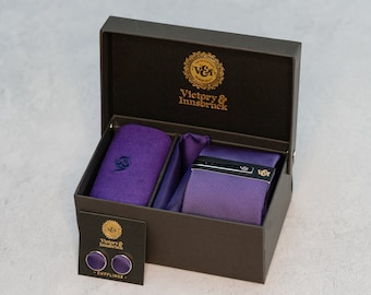 Ensemble cravate violet Cadbury / Cravate texturée, pochette de costume, chaussettes, pince à cravate, boutons de manchette, épingles / cadeau pour lui / ensemble cadeau cravate de mariage pour garçons d'honneur