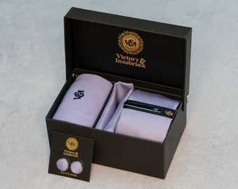 Conjunto de corbata de lavanda / Corbata texturizada, Cuadrado de bolsillo, Calcetines, Clip de corbata, Gemelos, Pasador de solapa / Regalo para él / Conjunto de regalo de padrinos de corbata de boda / V&I