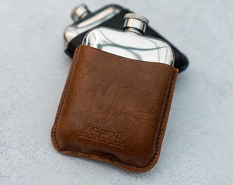 Leather Cased Hip Flask | Brown Tan Leather | 6oz Stainless Steel Hipflask | Wedding Groomsman Gift | Victory & Innsbruck