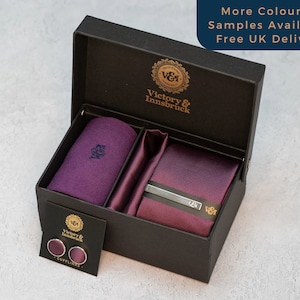 Dark Purple Tie Set / Textured Tie, Pocket Square, Socks, Tie Clip, Cufflinks / Gift for Him / Wedding Tie Groomsmen Gift Set | V&I