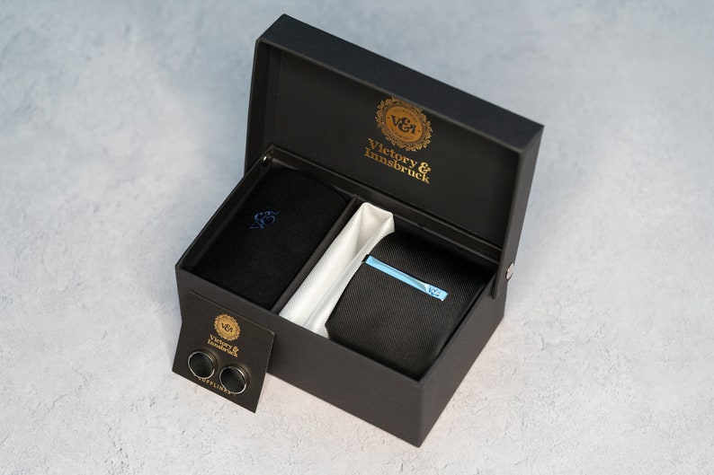 Black Bow Tie Set Tie, Pocket Square, Socks, Tie Clip, Cufflinks Gift for Him Wedding Tie Groomsmen Gift Set
