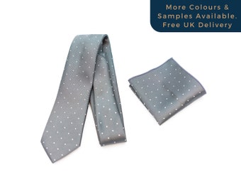 Grey Polka Dot Tie Set / Tie and Pocket Square Set / Gift for Him / Business Tie / Wedding Tie | Victory & Innsbruck