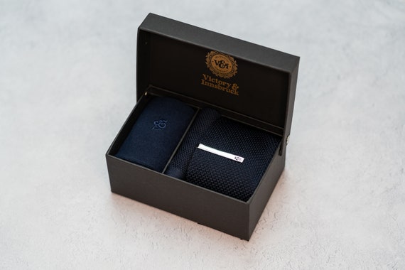 Set Coordinato Bretelle Raso Elastico E Cravatta In Seta Blu Navy - Foto 6