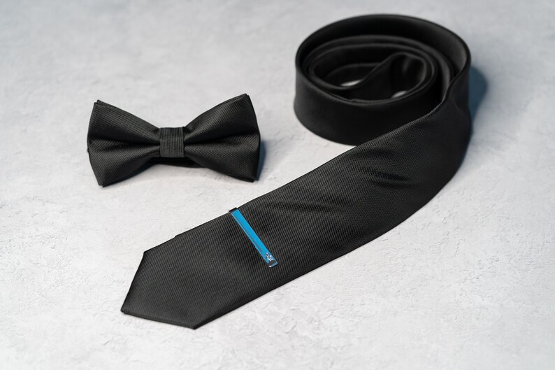 Black Bow Tie Set Tie, Pocket Square, Socks, Tie Clip, Cufflinks Gift for Him Wedding Tie Groomsmen Gift Set