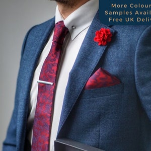 Tie, Pocket Square, Socks, Tie Clip, Lapel Flower, Cufflinks / Gift for Him / Wedding Groomsmen Gift Set / Red Paisley Tie Set | V&I