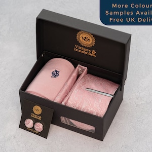 Dusty Pink Tie Set / Tie, Pocket Square, Socks, Tie Clip, Cufflinks, Lapel Pin / Gift for Him / Wedding Tie Groomsmen Gift Set | V&I