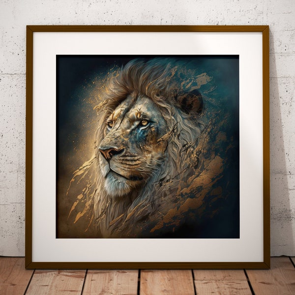 The King of Beasts, Digital Beautiful Lion Painting, Lion Print, Printable Lion, Printable Lion, Lion Wall Art