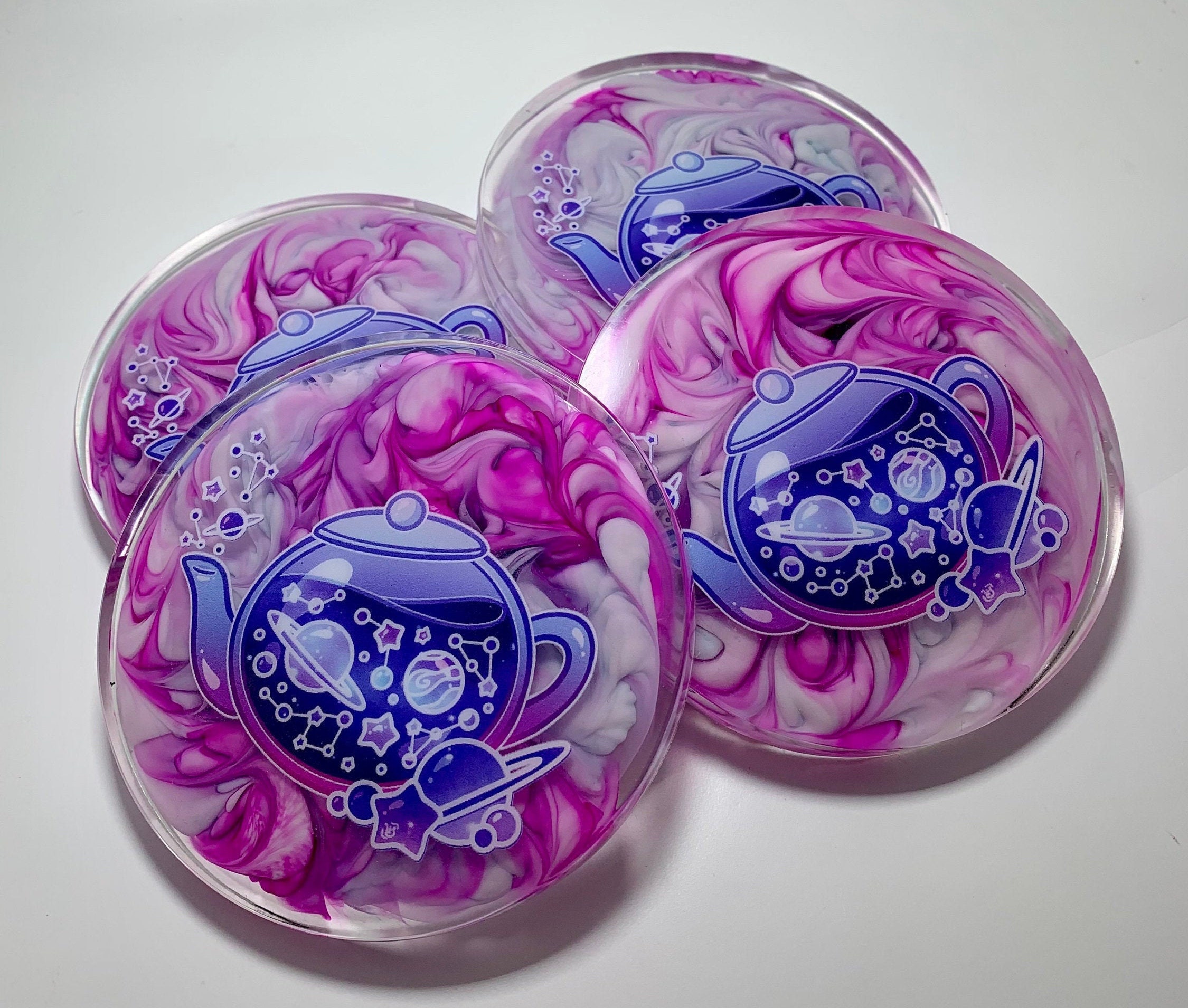 Galaxy Teapot Resin Coaster Set Purple Teapot Pink Purple Etsy