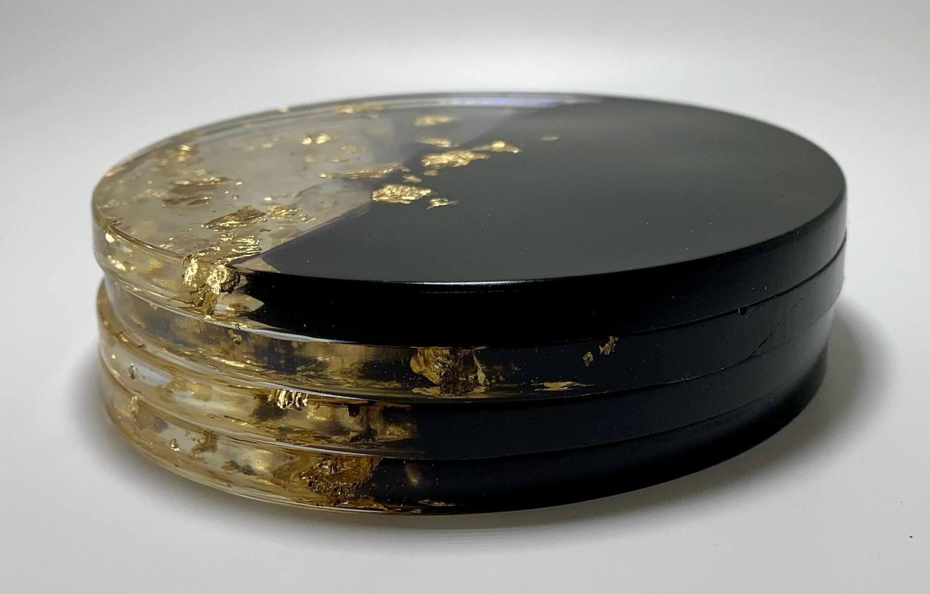Black and Gold Epoxy Resin Coaster Set Gold Flake Onyx Etsy