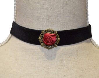 Dote Vintage Victorian Style Black Red Rose Gothic Choker Bib Necklace Pendant Adjustable Beads Stunning Steampunk Jewellery Wedding Royalty