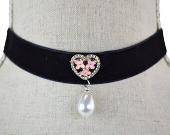 Dote Vintage rosa victoriana sola lágrima gota perla gótico gargantilla collar encaje colgante ajustable Steampunk Lolita joyería boda