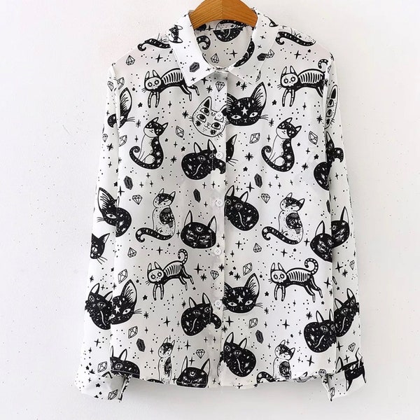 Retro style Cat design shirt ,blouse