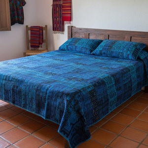 Handmade King-size Vivid Blue Guatemalan Patchwork Quilt Set