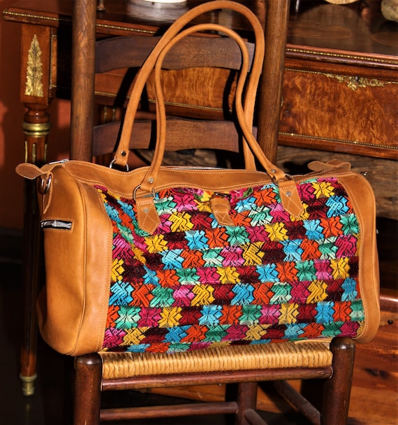 Guatemalan Leather & Cotton Huipile Weekender or Carry-on  display picture 1