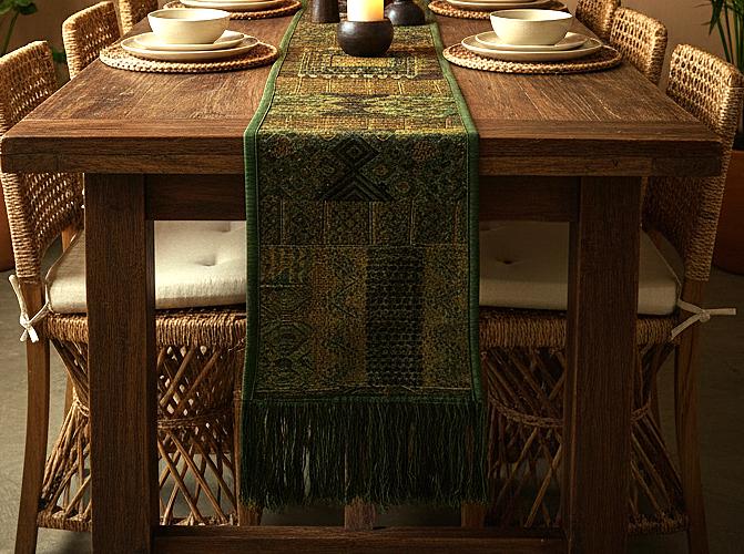 Rustic Forest Green Huipile Table Runner