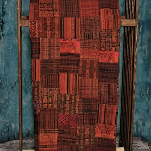 Handmade King-size Rust and Terracotta Guatemalan Patchwork Quilt Set