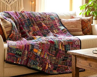 Guatemalan Rose/Mixed Pastel Embroidered Lap Blanket or Throw