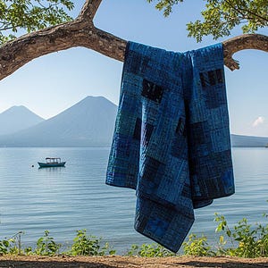 Handmade King-size Vivid Blue Guatemalan Patchwork Quilt Set