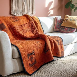 Embroidered Huipile Blanket: Amber Guatemalan Throw