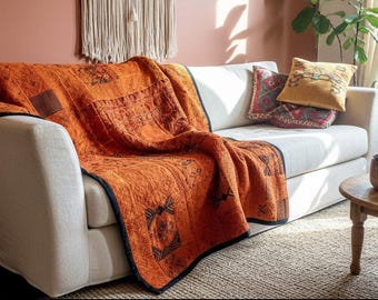 Embroidered Huipile Blanket: Amber Guatemalan Throw