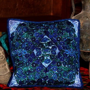 Vivid Blue Embroidered Guatemalan Throw Pillow Cover