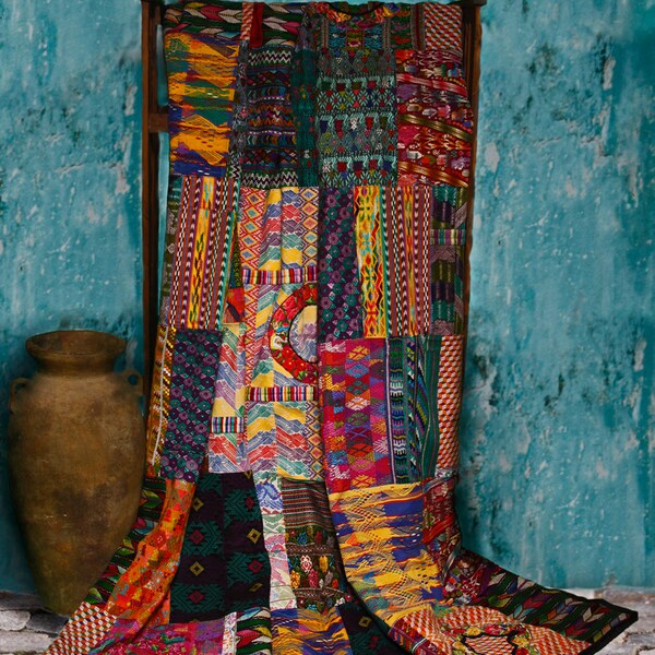 King-size Mixed Huipile Guatemalan Patchwork Quilt