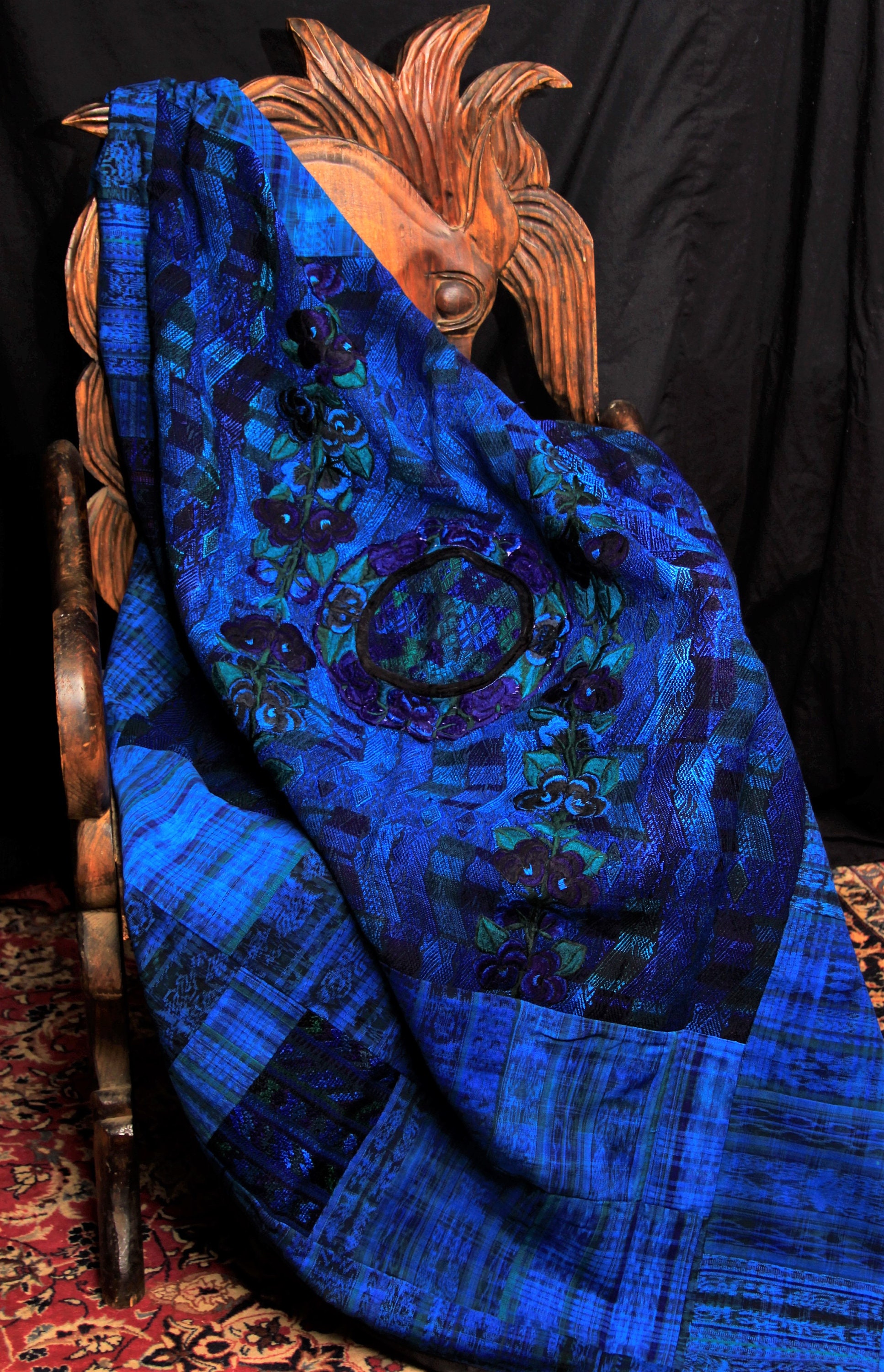 手編み　BOHO blanket ソーダブルー 手編み BOHO blanket ソーダブルー