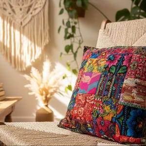 Colorful Mixed Huipile Embroidered Guatemalan Throw Pillow Cover