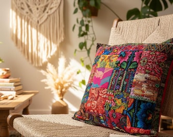Colorful Mixed Huipile Embroidered Guatemalan Throw Pillow Cover