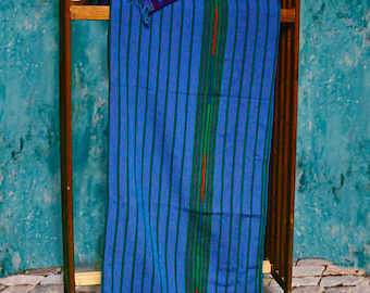 Handmade King Size Vivid Blue Zacualpa Bedspread & Two Matching Throw Pillow Cover Set
