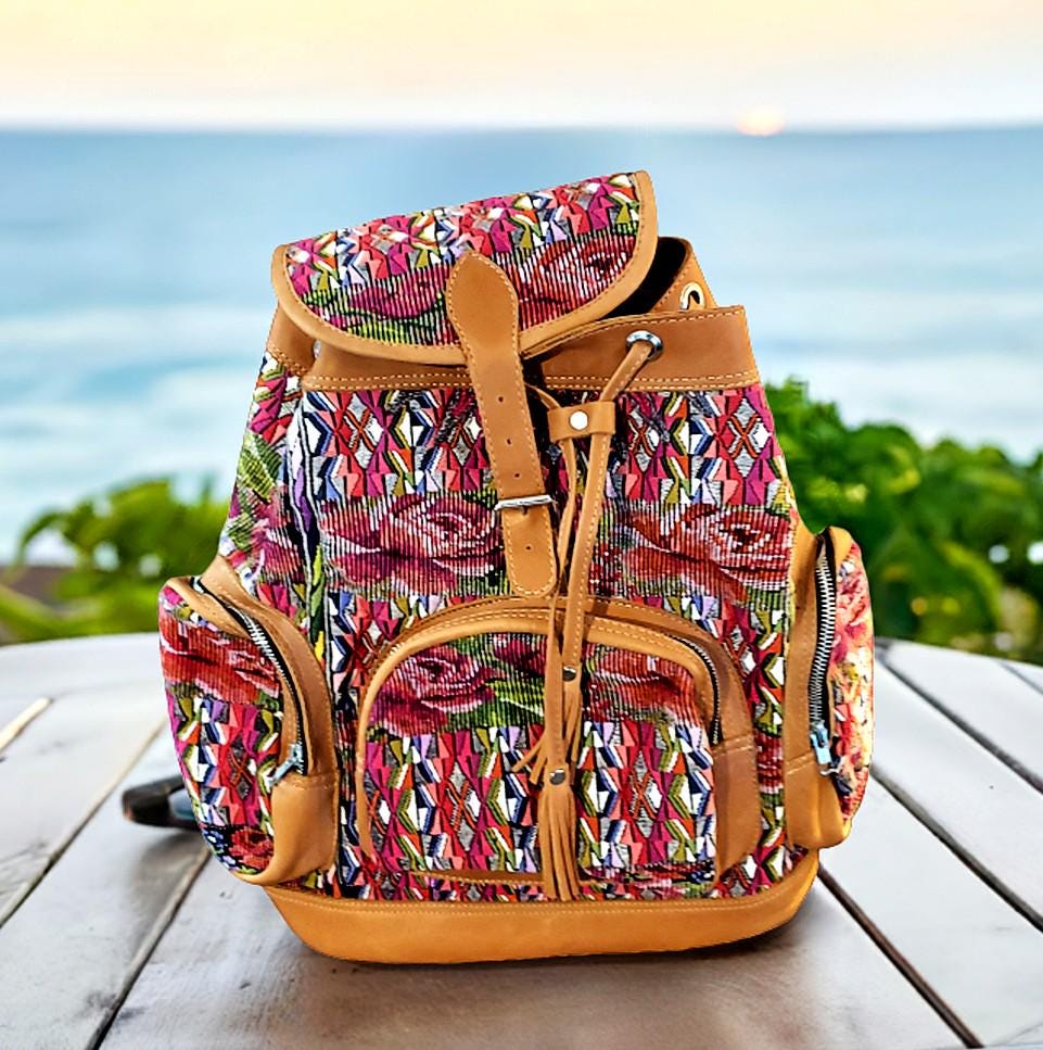 Large Hand-woven Leather & Huipile Backpack - Etsy