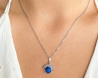 Naszyjnik z lapis lazuli • Naszyjnik z niebieskim kamieniem szlachetnym • Wisiorek z fasetowanego lapis lazuli • Złoto i srebro • Prezent dla kobiety