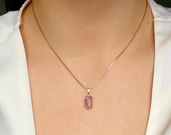 Collar noble de rodonita • Collar de piedras preciosas reales con piedra natural Rodonita • Colgante de cristal minimalista • Plata u oro • Piedra curativa rosa